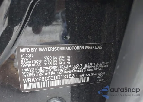 2013 BMW 750Li z USA, uszkodzony, nr VIN WBAYE8C52DD131825